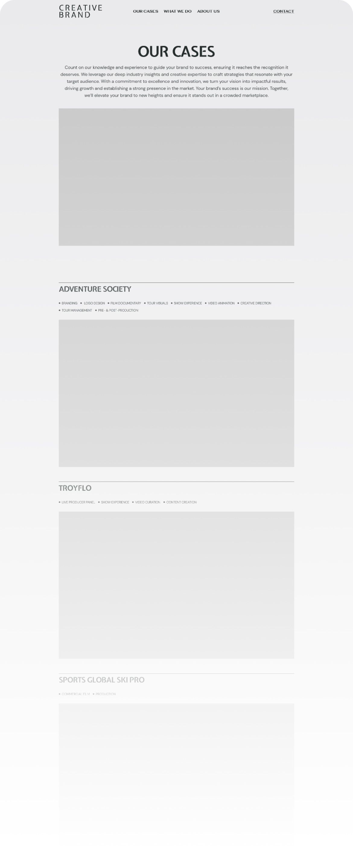 Wireframe of Creative Brand's case studies page