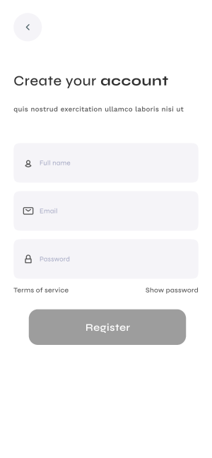 Wireframe of Turveyor registration screen