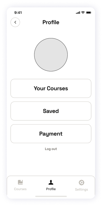 Wireframe of the EasyCoursy app's profile screen