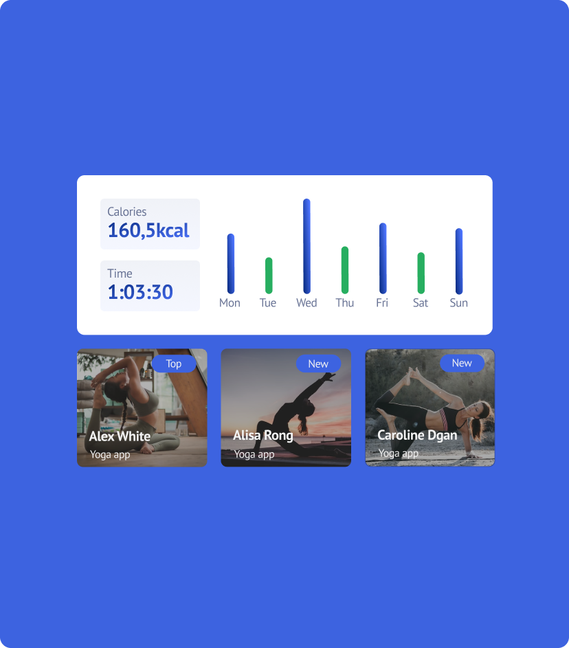 Yogadgine app trainings statistic feature