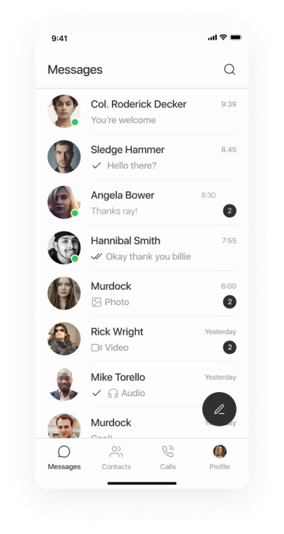  UI design of Splash app's messages screen