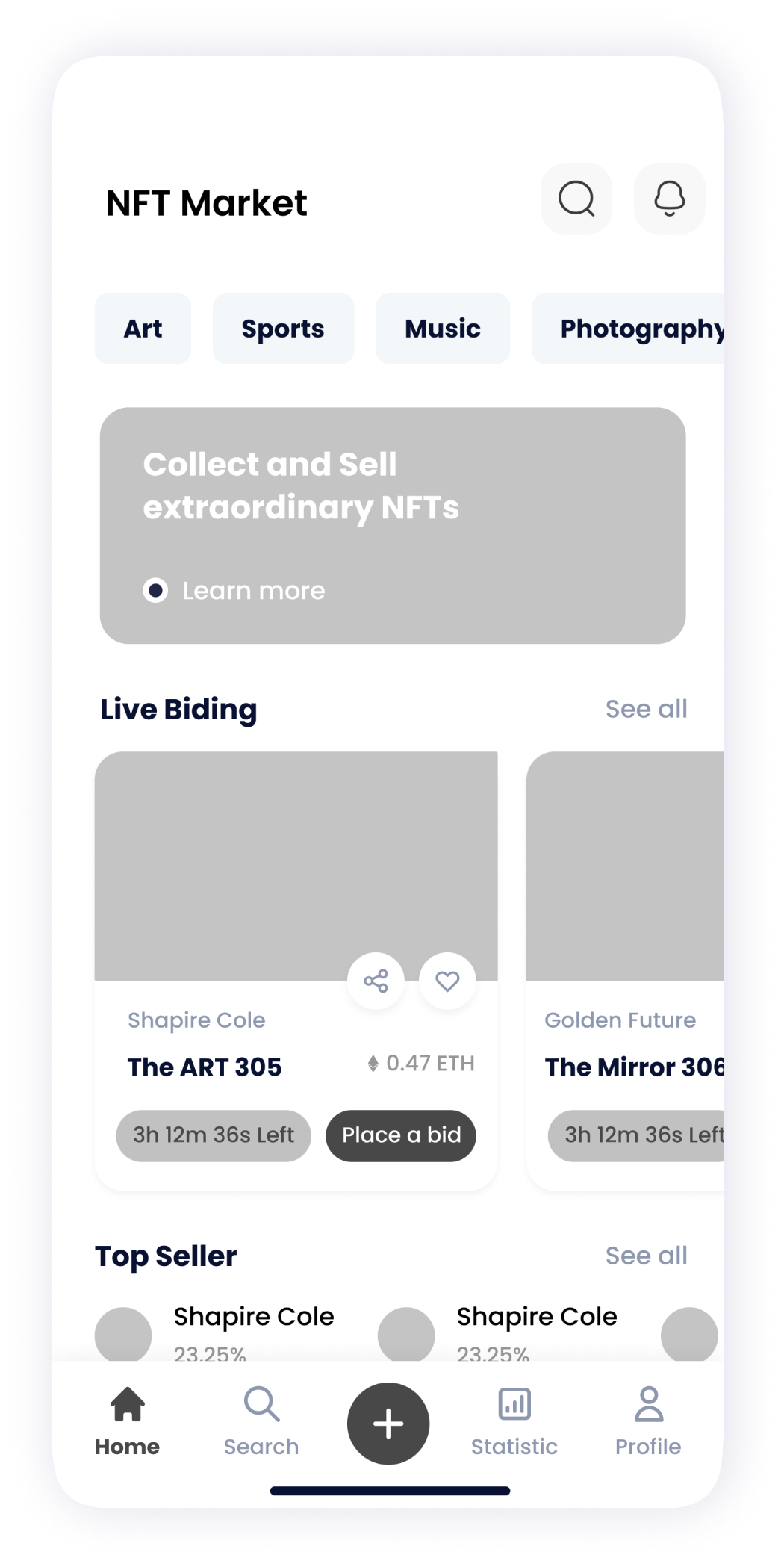  NFT Store home screen layout 