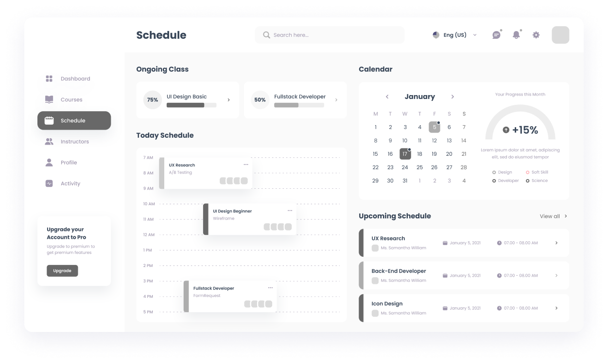 Wireframe of the MySkills schedule page