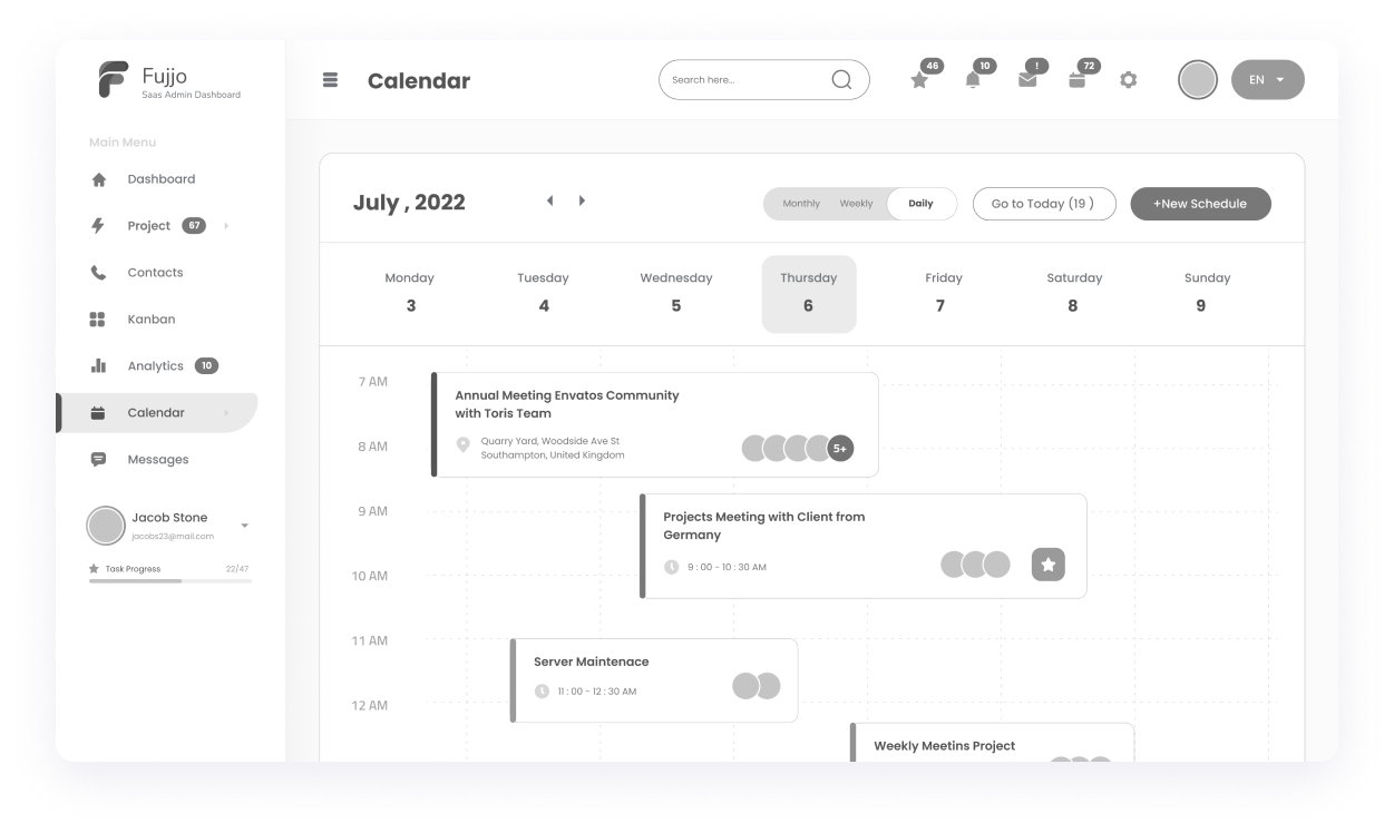 Fujjo calendar wireframe