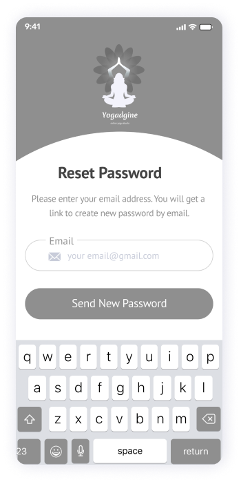 Wireframe of the Yogadgine reset password page