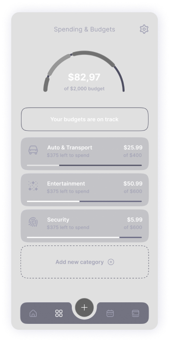  Budget management screen wireframe of TrackEasy app