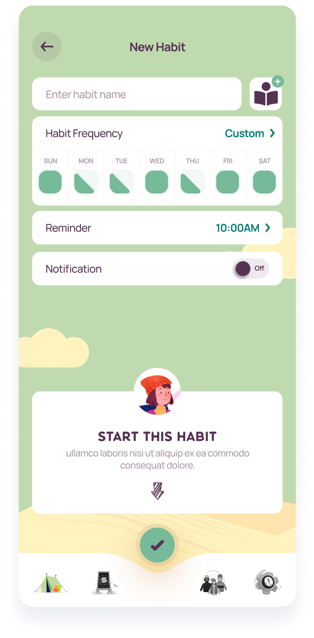  LifeBalance screen for creating a new habit 