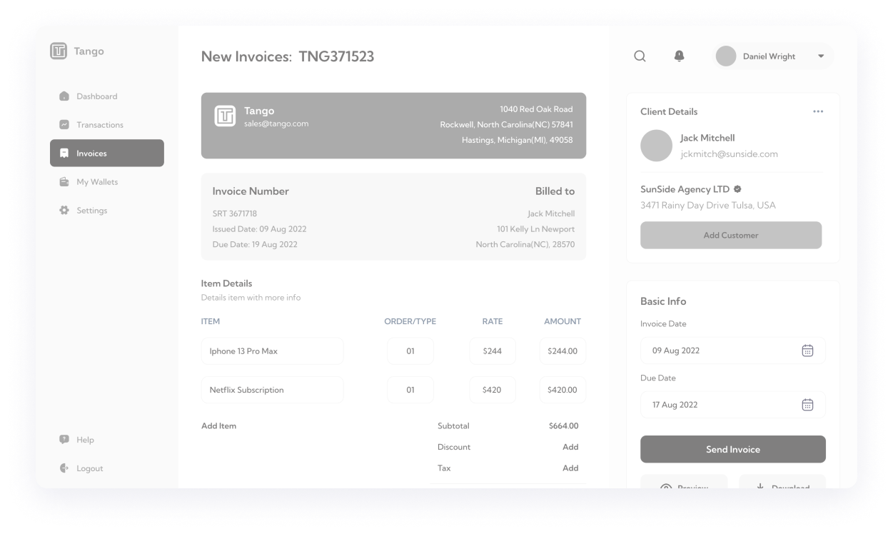  Wireframe of the Gingo admin panel analytics dashboard