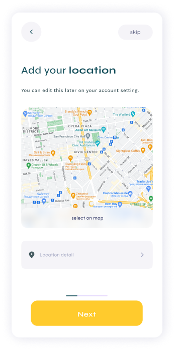 UI design of Turveyor location screen