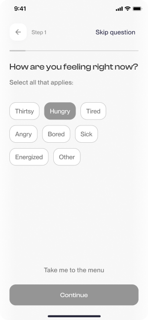 Wireframe of Have Meal’s Virtual Assistant question screen