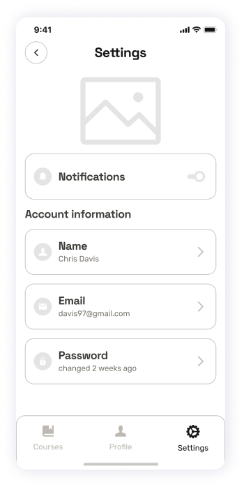 Wireframe of the EasyCoursy app's settings screen