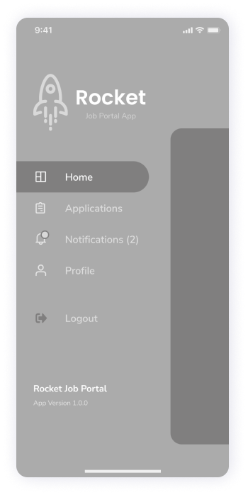  Wireframe of Rocket app's sidebar menu 