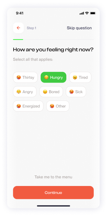 Have Meal app virtual assistant question screen UI design