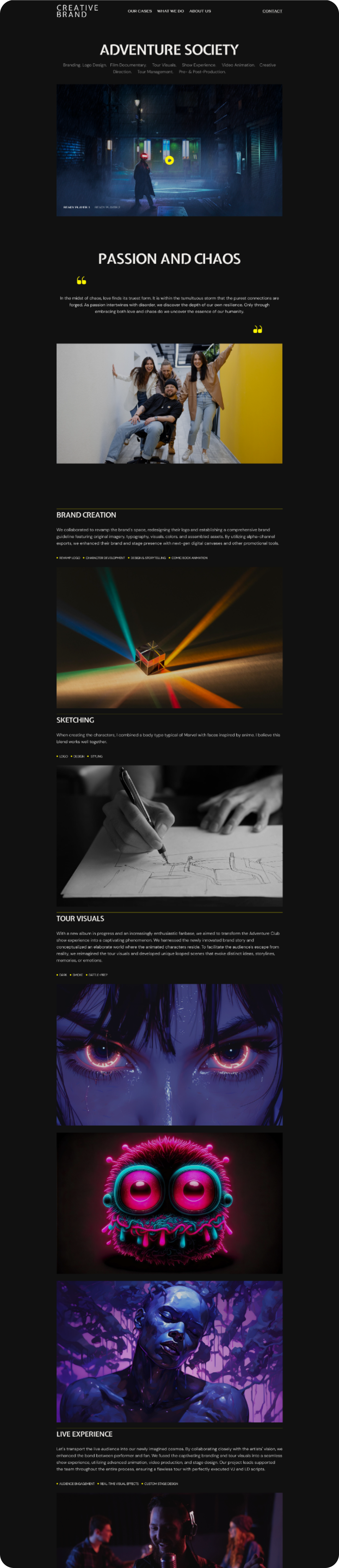 UI design of Creative Brand's feature project page