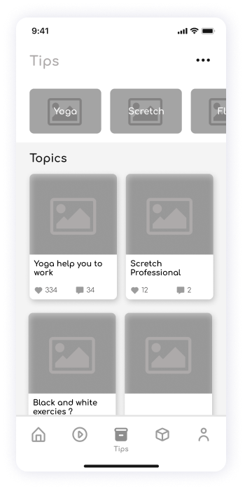 Wireframe of ShareFit app tips screen