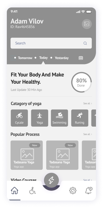 Wireframe of the Yogadgine app home page