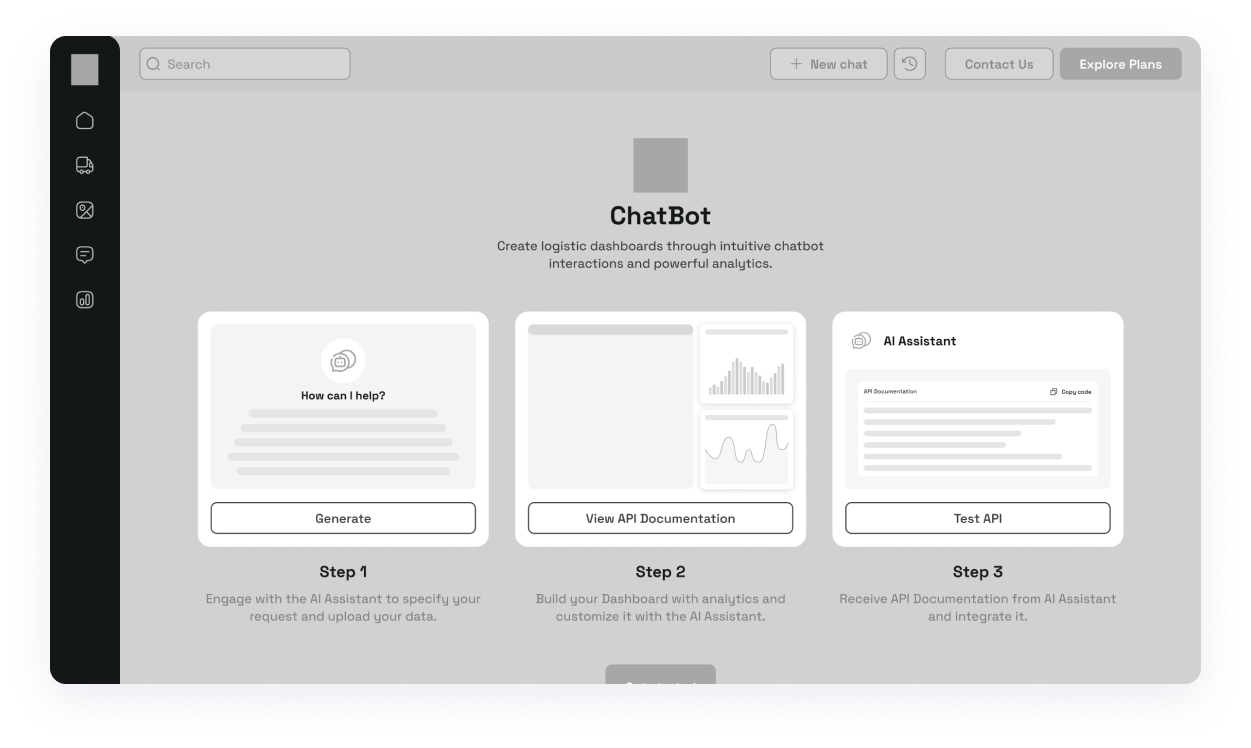 ChatBot wireframe showcasing API steps