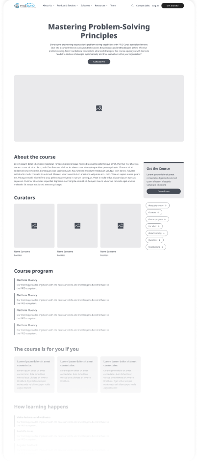 Wireframe of the PrizGuru course page