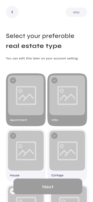 Wireframe of Turveyor property selection screen