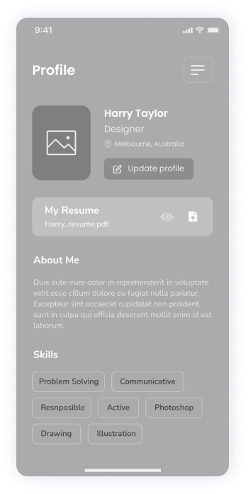  Wireframe of Rocket app's profile screen 