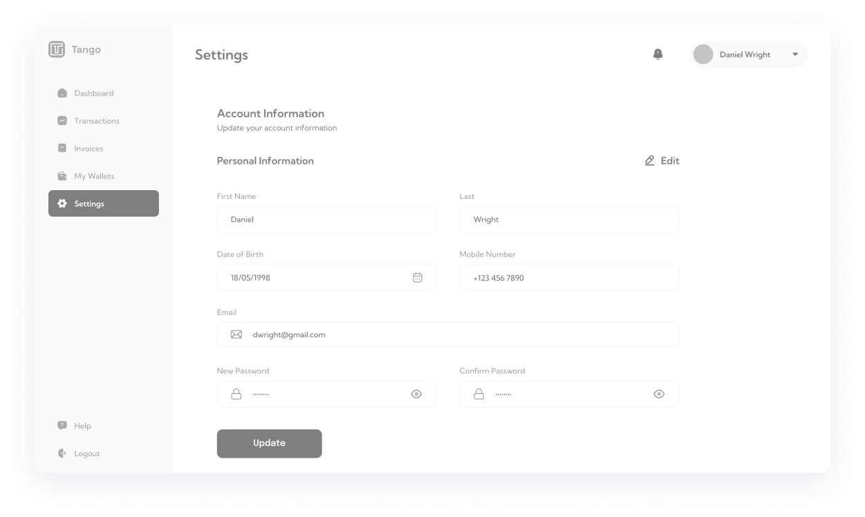  Wireframe of the Gingo admin panel reviews section 