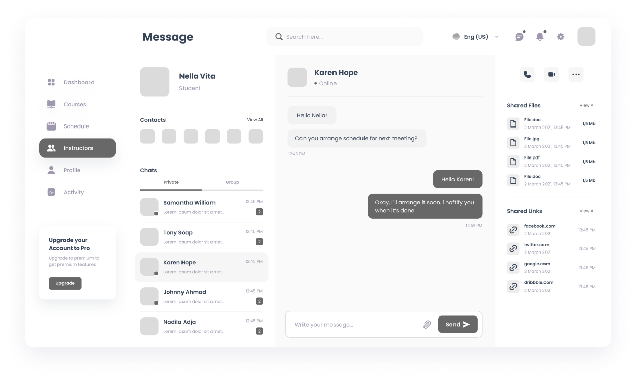 Wireframe of the MySkills messaging page