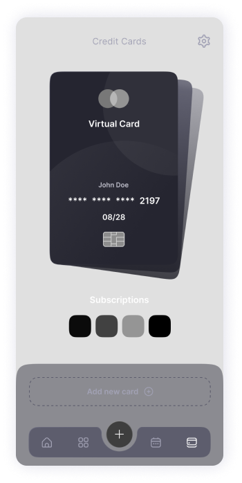  Credit card management screen wireframe of TrackEasy app