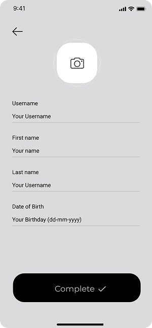 Wireframe of MoneyPay profile setup screen