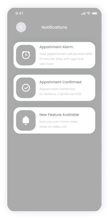  E-doctor app's notification center wireframe 