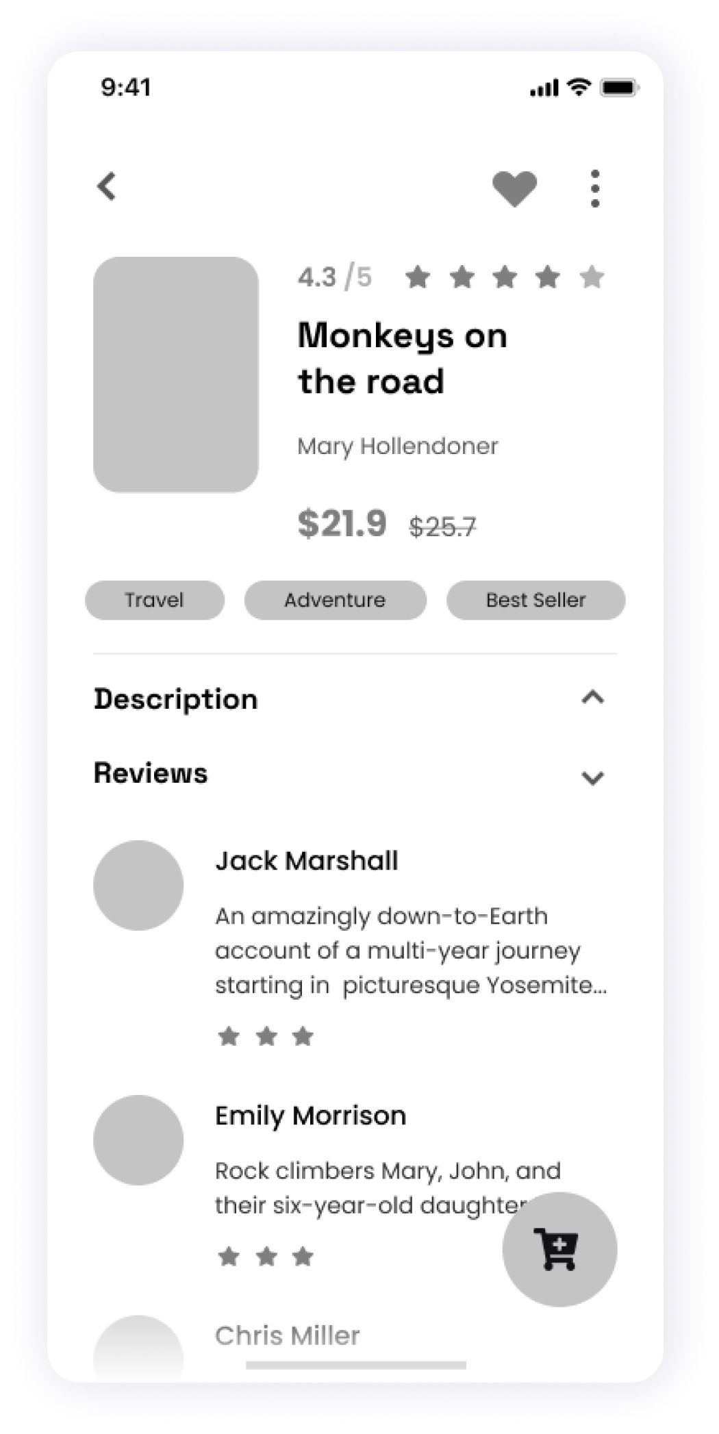 Wireframe of the Starbooks app showing the book review screen