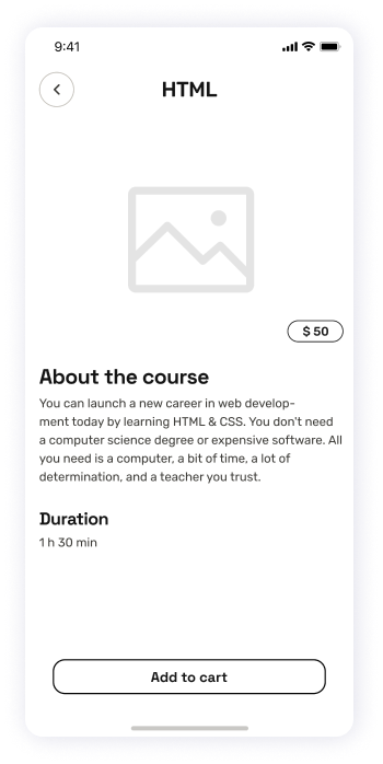 Wireframe of the EasyCoursy app's course details screen