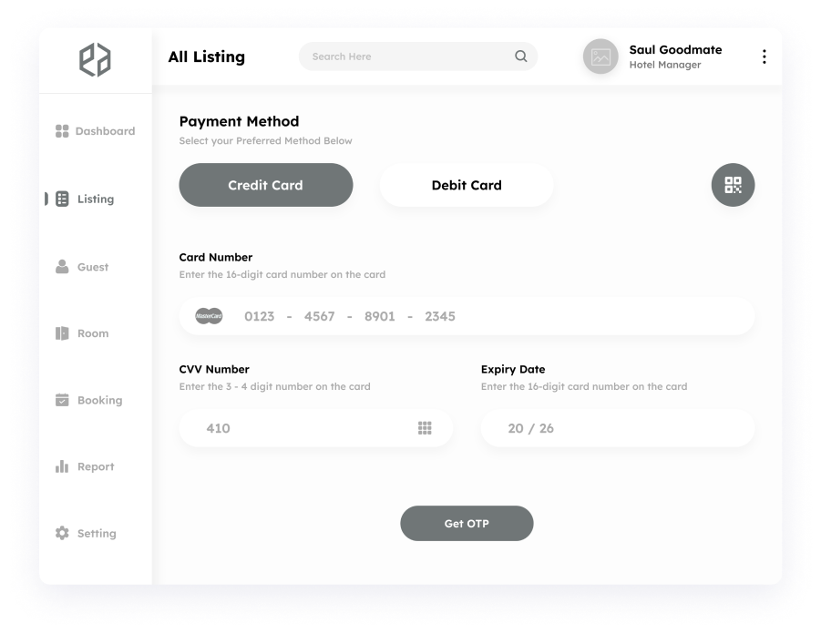 Wireframe of a payment details form in Elite Station CRM