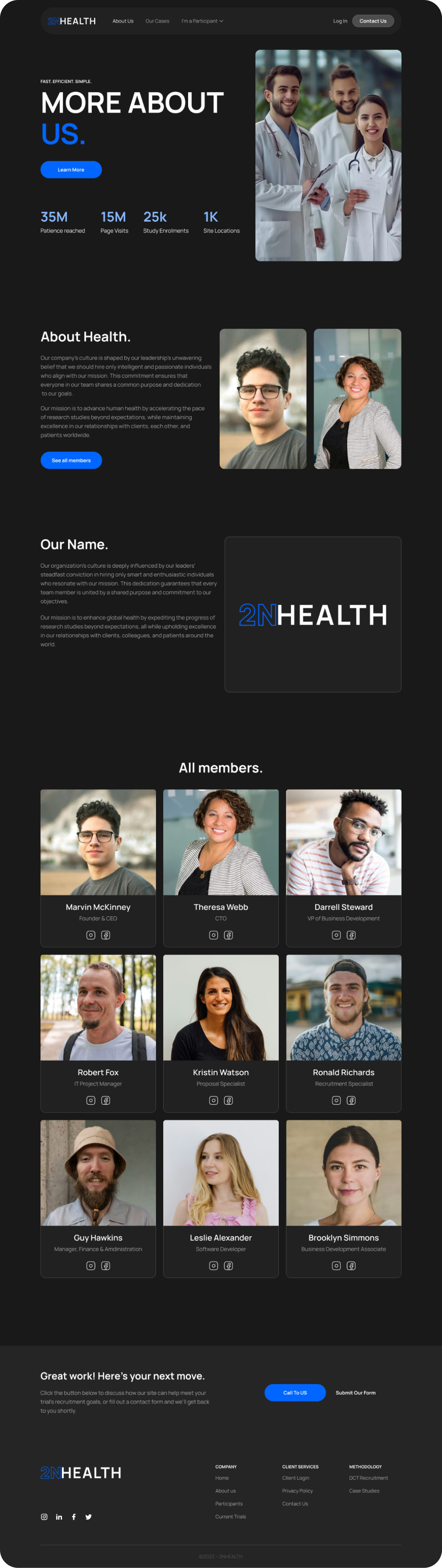 UI design of the 2NHealth about us page