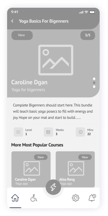 Wireframe of the Yogadgine app course details page