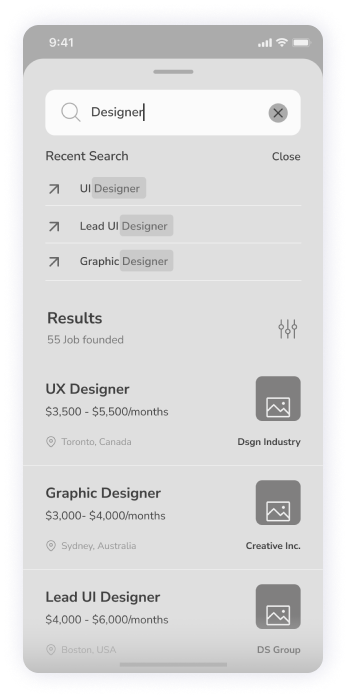  Wireframe of Rocket app's search results screen 