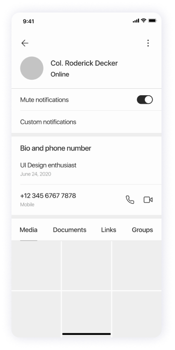  Wireframe of the Splash app's contact profile screen