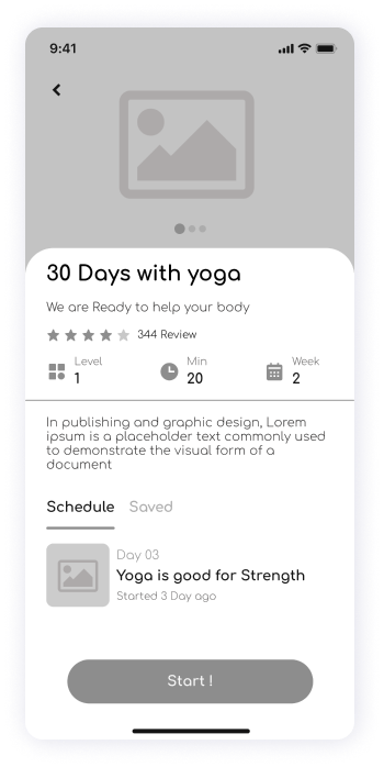 Wireframe of ShareFit app program details screen