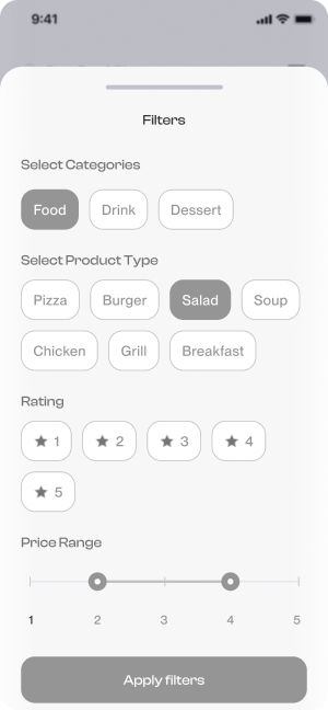 Wireframe of Have Meal’s filter screen