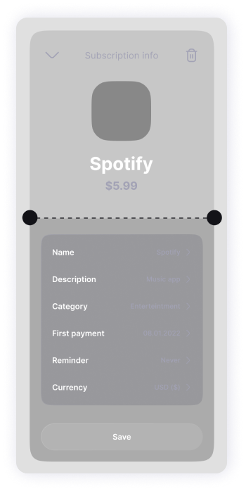  Subscription info screen wireframe of TrackEasy app