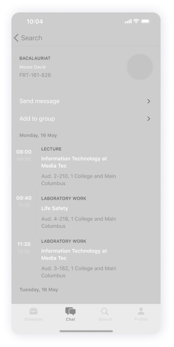  Wireframe of the Splash app's contact profile screen