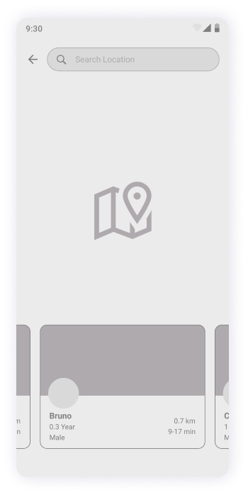   MyPet app location search screen wireframe 