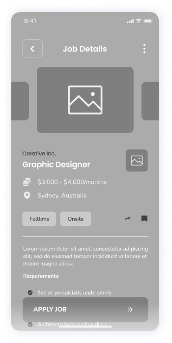   Rocket app wireframe displaying the job details screen 