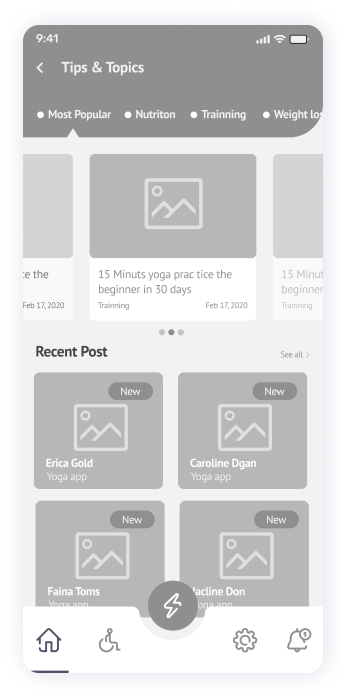 Wireframe of the Yogadgine tips and topics page