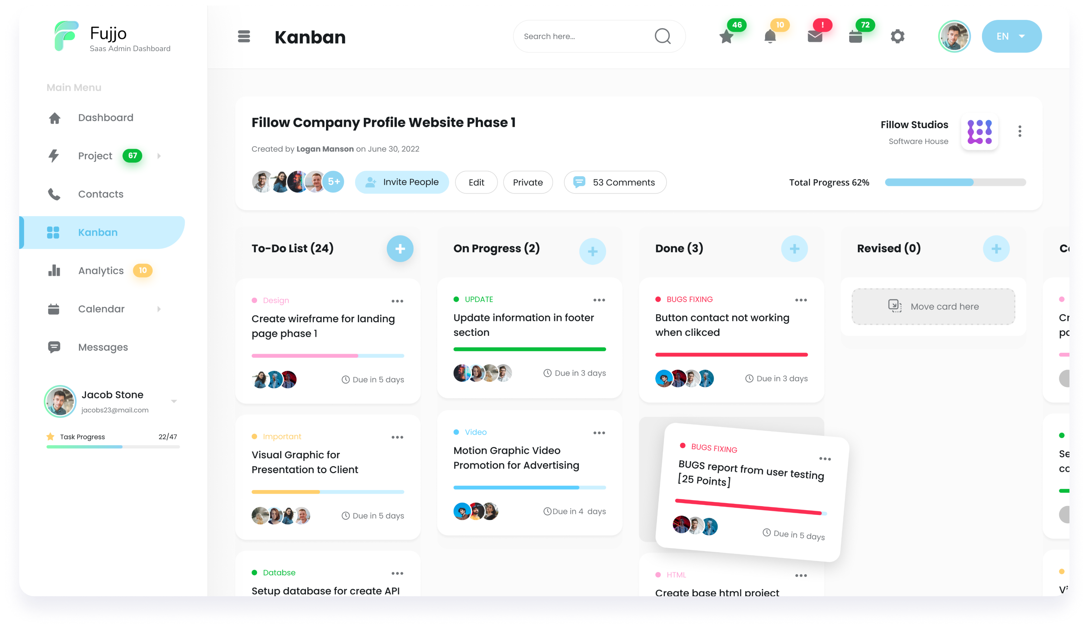 Design of the project management app Fujjo