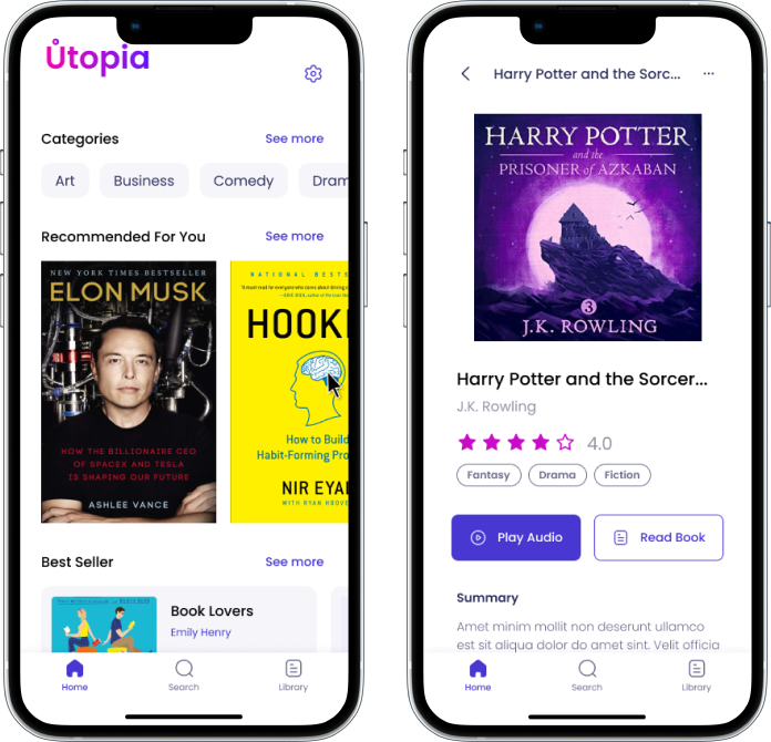ui ux design for Utopia mobile application